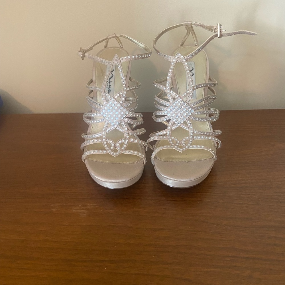 Nina Shoes Silver Strappy Heels